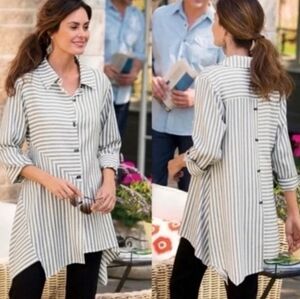 Soft Surroundings Standout Striped Asymmetrical Tunic Size PS Black/White